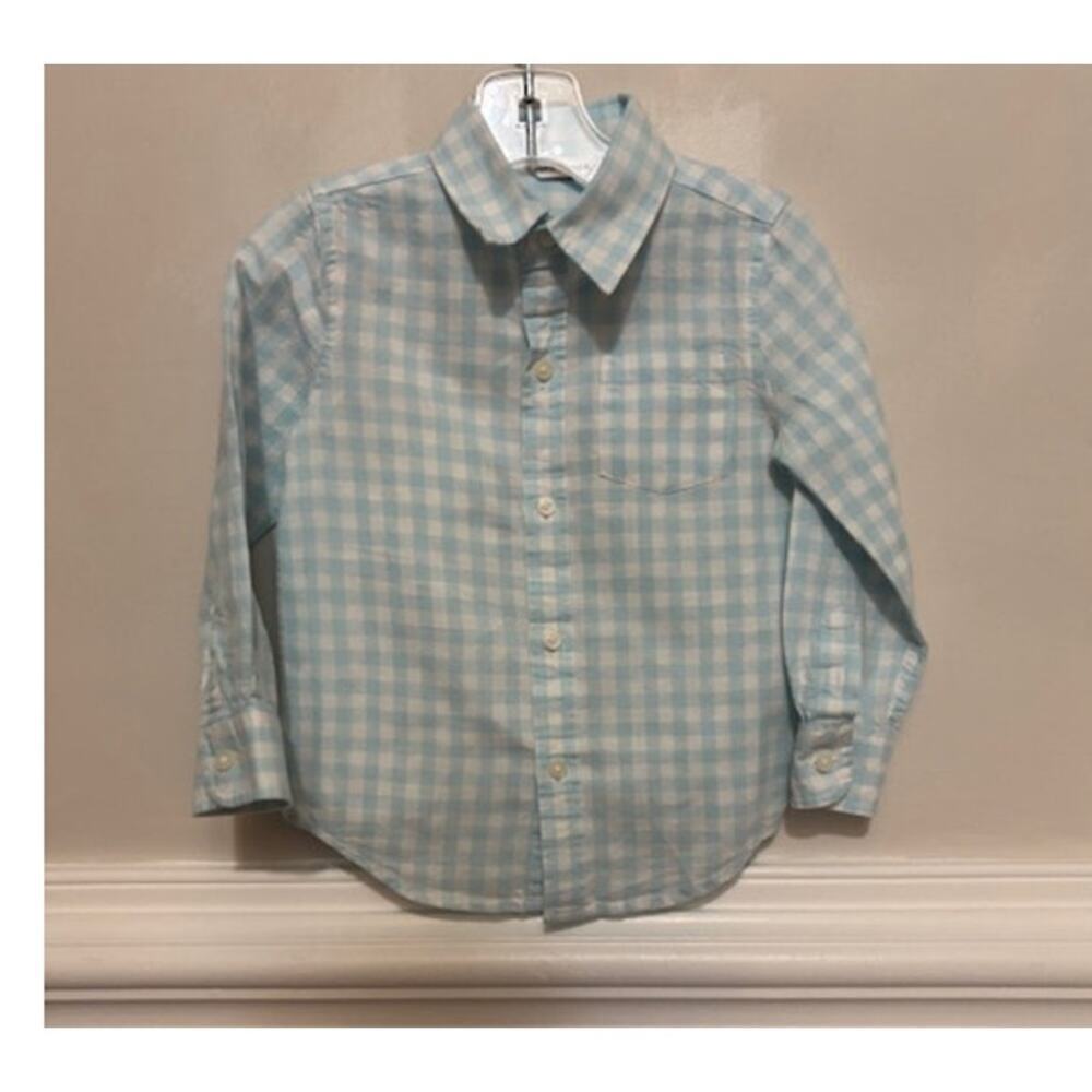 Janie & Jack Button Down Shirt Linen Cotton Blend Checker Print Preppy 2T New